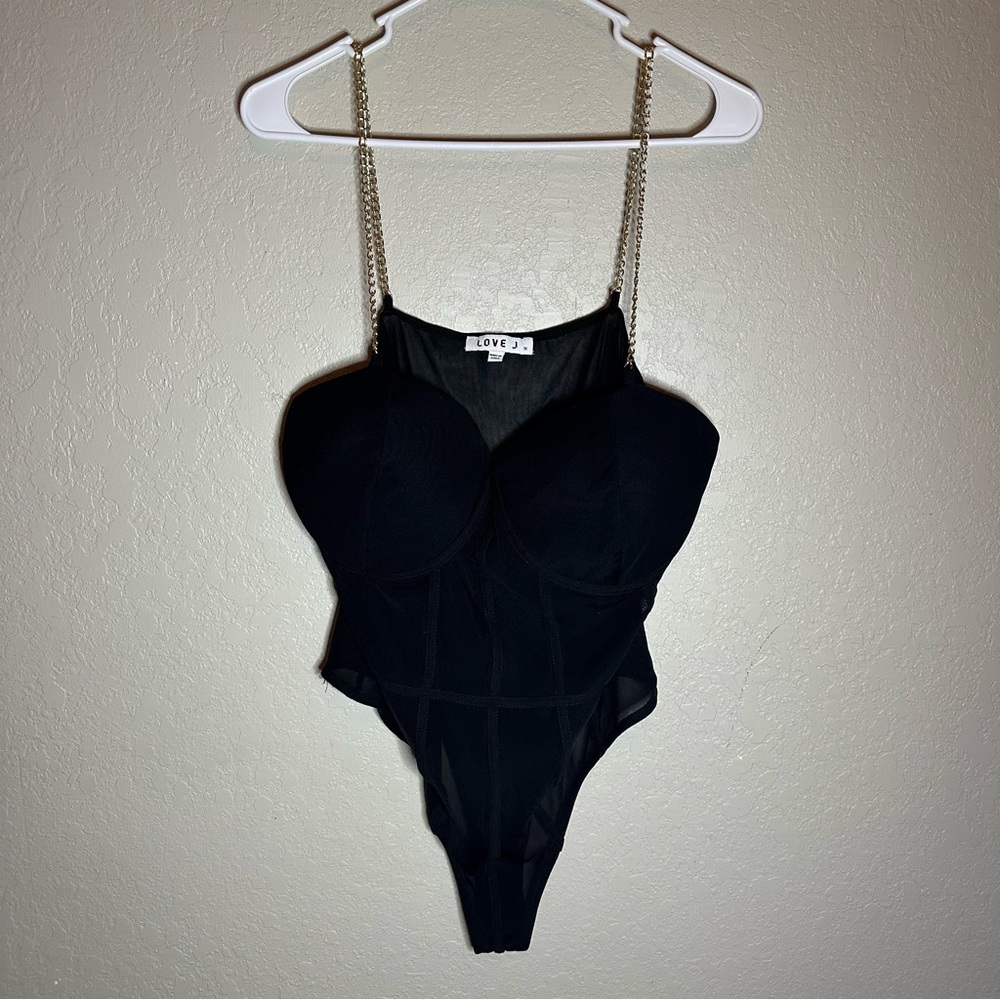Love J Black Bodysuit with Sweetheart Neckline